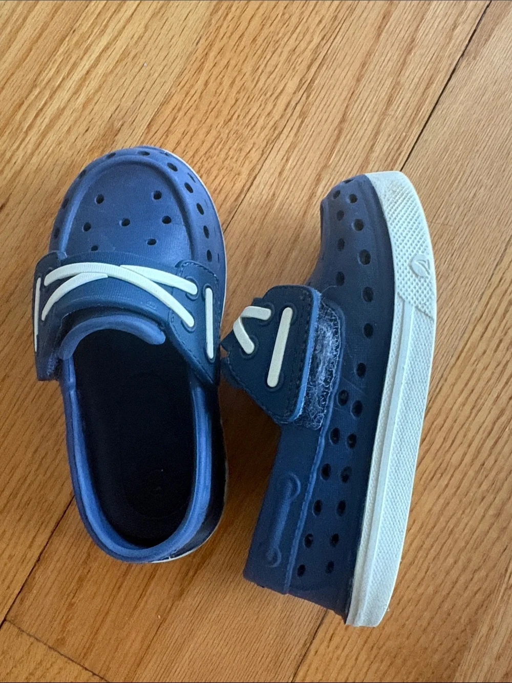 Sperry Kids Navy Blue Vented Slip-On Water Shoes with White Lace Accent